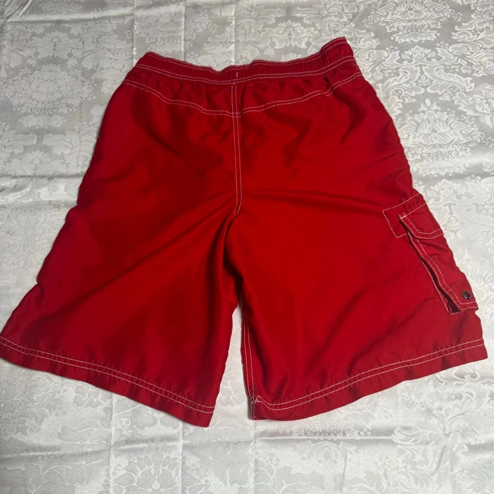 Boys Nautica Red Swim Trunks with White Stitching L 14/16